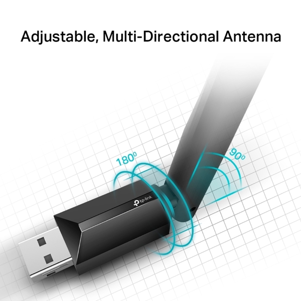 Wi-Fi ადაპტერი TP-Link Archer T2U Plus (US) AC600, 2.4GHz, External Network Adapter, Black