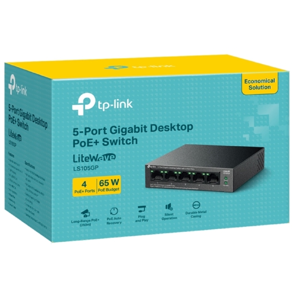 სვიჩი TP-Link LS105GP, 5-Port Gigabit, PoE+ Switch, Black