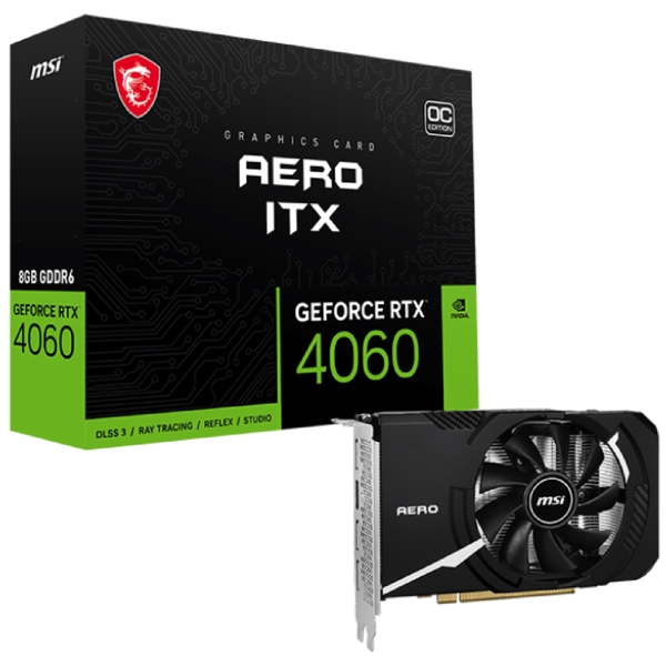 ვიდეო დაფა MSI RTX 4060 AERO ITX 8G OC, Gaming RTX4060, 8GB, 128bit, HDMI, DP, Black