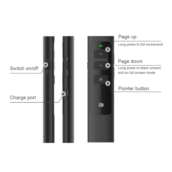 პრეზენტერი DOOSL Wireless Presenter, RF 2.4GHz Rechargeable Powerpoint Remote Control PPT Clicker Presentation Pointer Pen DSIT013