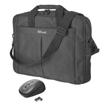 ნოუთბუქის ჩანთა & მაუსი  TRUST PRIMO 16" BAG WITH WIRELESS MOUSE - Black