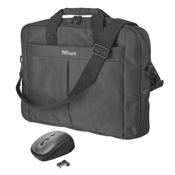 ნოუთბუქის ჩანთა & მაუსი  TRUST PRIMO 16" BAG WITH WIRELESS MOUSE - Black