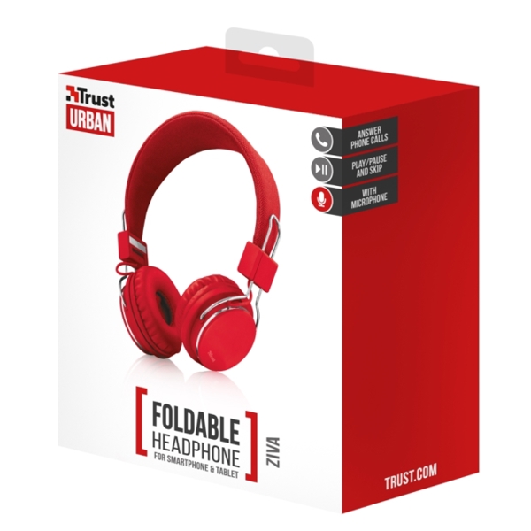 ყუესასმენი  TRUST ZIVA FOLDABLE HEADPHONE - RED