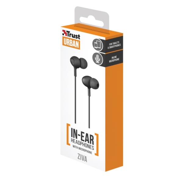 ყურსასმენი  TRUST ZIVA IN-EAR HEADPHONES WITH MICROPHONE - BLACK