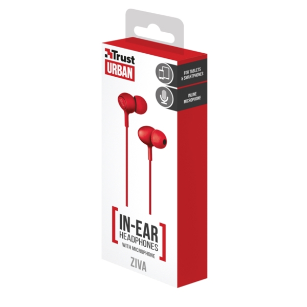 ყურსასმენი  TRUST ZIVA IN-EAR HEADPHONES WITH MICROPHONE - RED