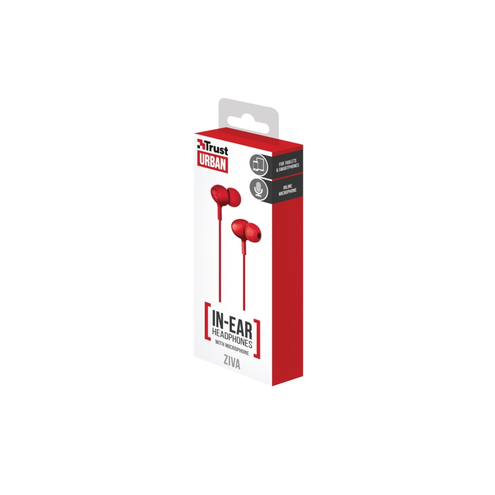 ყურსასმენი  TRUST ZIVA IN-EAR HEADPHONES WITH MICROPHONE - RED