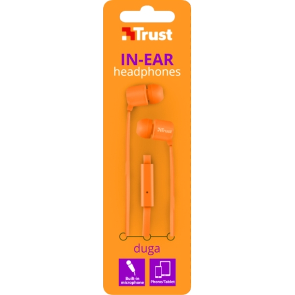 ყურსასმენი TRUST DUGA IN-EAR HEADPHONES - NEON ORANGE