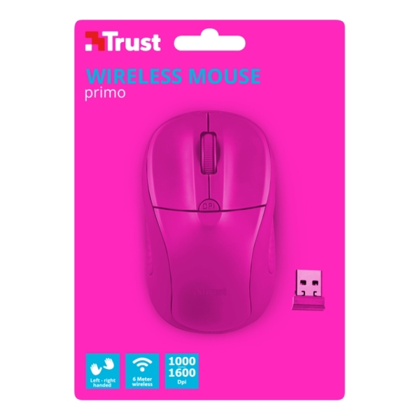 მაუსი  TRUST PRIMO WIRELESS MOUSE Speed select button 1000-1600 DPI- NEON PINK