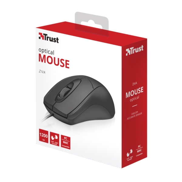 მაუსი TRUST ZIVA OPTICAL MOUSE 1000 dpi optical sensor, -Black/Grey