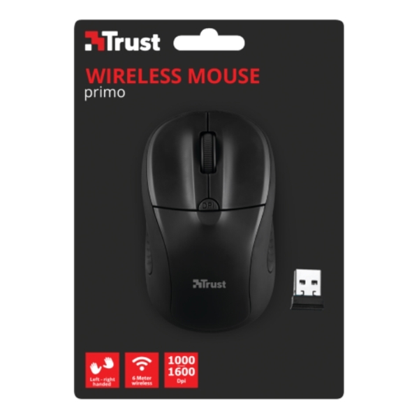 მაუსი  TRUST PRIMO WIRELESS MOUSE Speed select button 1000-1600 DPI- MATTE BLACK