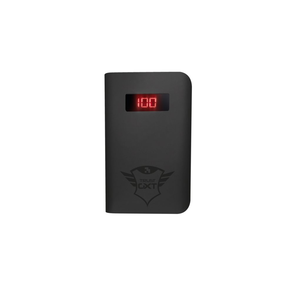 პორტატული დამტენი TRUST GXT 777 XORE 10000 MAH POWERBANK , USB ports with 5W/1A and 10W/2.1A, LCD display , 2 Micro-USB , Flashlight , Also suitable to charge PS4™ controller