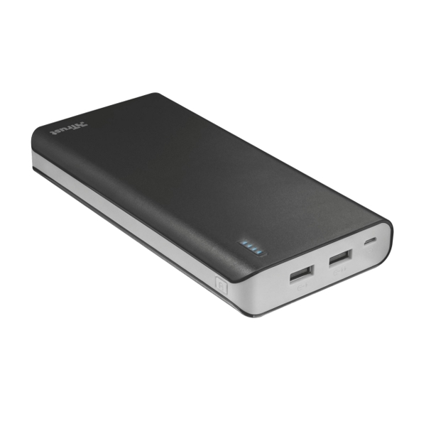 პორტატული დამტენი  TRUST PRIMO POWERBANK 20000MAH -2 USB ports with 12W/2.4A and auto-detection function to charge 2 devices at maximum speed - Black/Grey