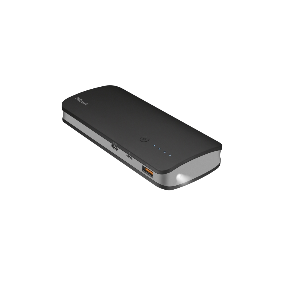 პორტატული დამტენი  TRUST OMNI ULTRA FAST 10000MAH POWERBANK WITH USB-C, Fast-charge devices via USB-C (max 3A/15W) or USB (QC3.0: max 18W; USB: max 2.4A/12W), Fast-recharge the powerbank via USB-C or micro-USB (max 2.4A)- BLACK/Grey