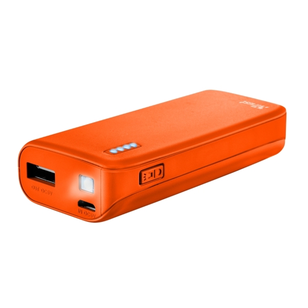 პორტატული დამტენი  TRUST PRIMO POWERBANK 4400, Micro-USB charge cable included - NEON ORANGE