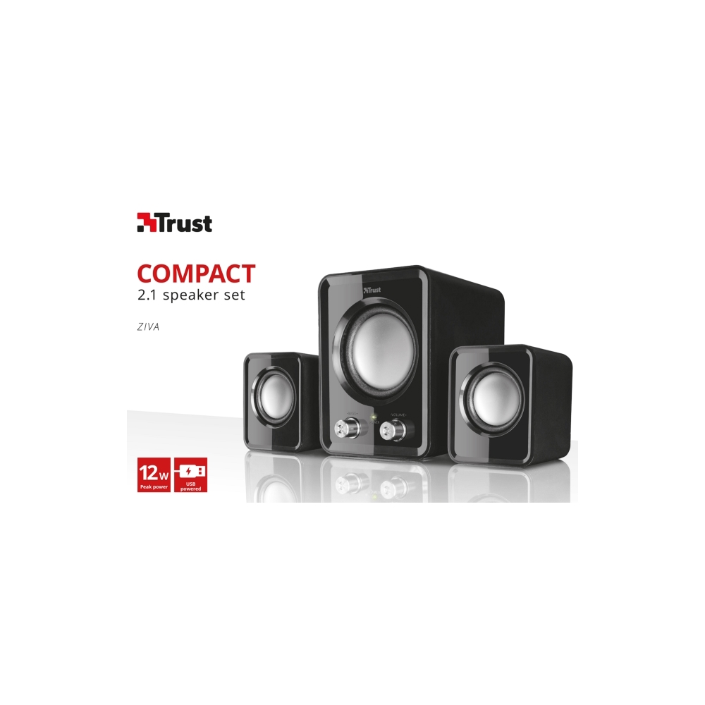დინამიკი  TRUST ZIVA COMPACT 2.1 SPEAKER SET 12W peak power (6 Watt RMS) Bass and volume control on the subwoofer USB powered: no wall power needed - Black