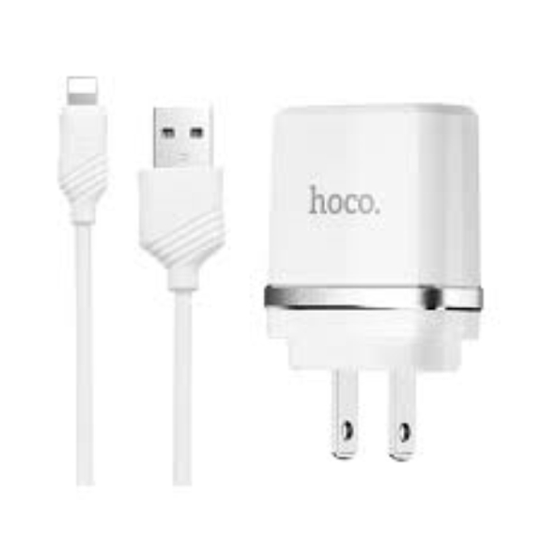 მობილურის დამტენი MOBILE AC CHARGER HOCO C12 SMART DUAL USB (LIGHTNING CABLE)CHARGER SET WHITE