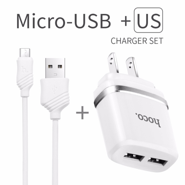 მობილურის დამტენი MOBILE AC CHARGER HOCO C12 SMART DUAL USB (MICRO CABLE)CHARGER SET WHITE