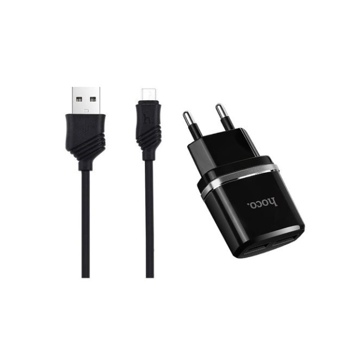 მობილურის დამტენი MOBILE AC CHARGER HOCO C12 SMART DUAL USB (MICRO CABLE)CHARGER SET(EU)  BLACK