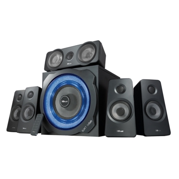 დინამიკი TRUST GXT 658 TYTAN 5.1 SURROUND SPEAKER SYSTEM, Base-synced LED Subwoofer, Speaker set including wooden subwoofer with a total of 180 Watt power output , 4x satellite speakers with cables attached ,1x center speaker with cable attached ,Warranty:1 year