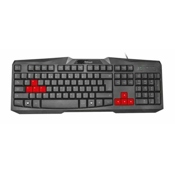 კლავიატურა TRUST ZIVA GAMING KEYBOARD 1.50m cable Spill-proof design Full size layout with red coloured gaming keys