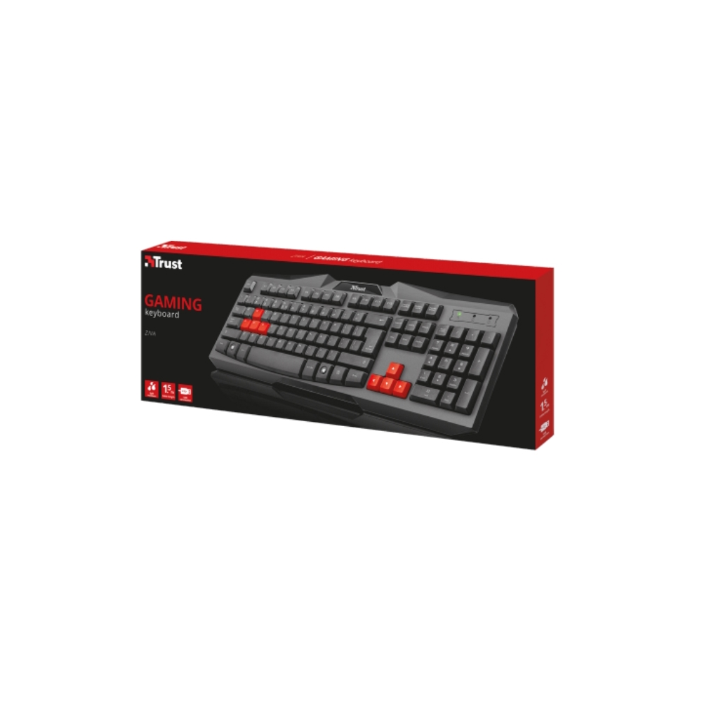კლავიატურა TRUST ZIVA GAMING KEYBOARD 1.50m cable Spill-proof design Full size layout with red coloured gaming keys