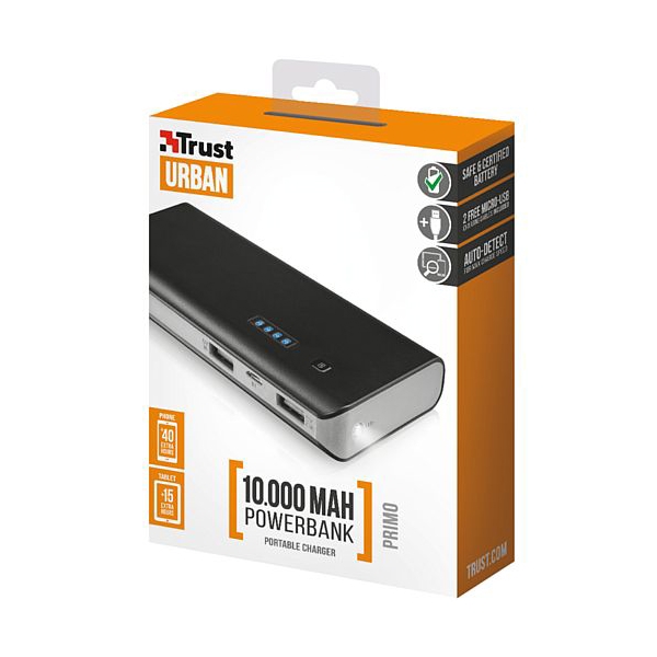 პორტატული დამტენი  TRUST PRIMO POWERBANK 10000   BLACK