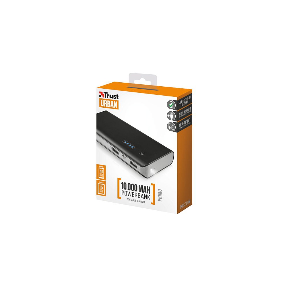 პორტატული დამტენი  TRUST PRIMO POWERBANK 10000   BLACK