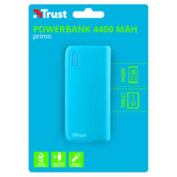 პორტატული დამტენი  TRUST PRIMO POWERBANK 4400   NEON BLUE