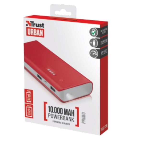 პორტატული დამტენები TRUST PRIMO POWERBANK 10000   RED