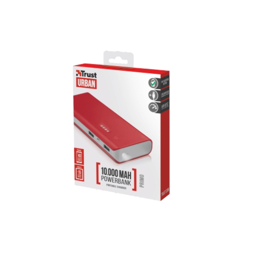 პორტატული დამტენები TRUST PRIMO POWERBANK 10000   RED