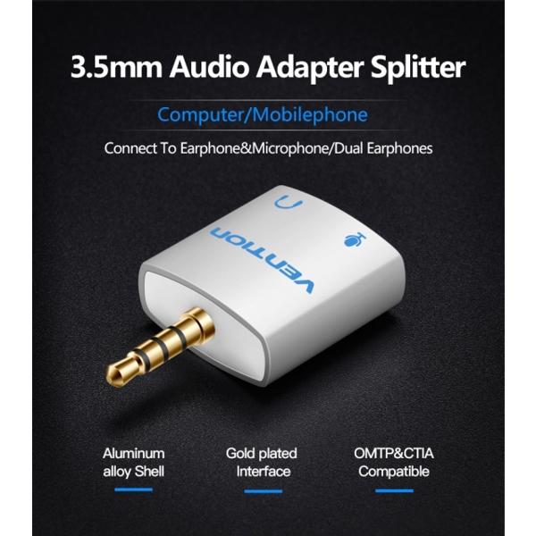 Vention BDBW0 3.5mm Audio Splitter Connector 1 Male to 2 Female Adapter