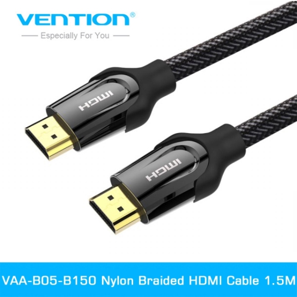 HDMI კაბელი VENTION VAA-B05-B150 Nylon Braided HDMI Cable 1.5M Black Metal Type