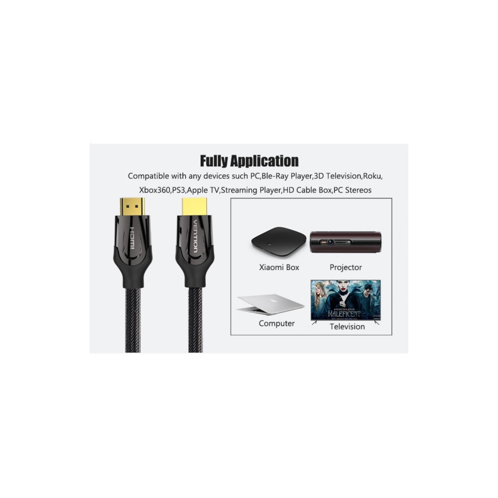 HDMI კაბელი VENTION VAA-B05-B150 Nylon Braided HDMI Cable 1.5M Black Metal Type