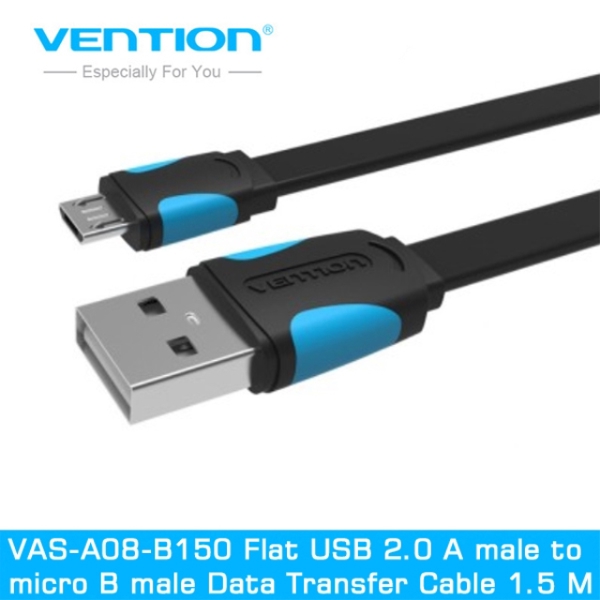 USB ადაპტერი "VENTION VAS-A08-B150  Flat USB 2.0 A male to micro B male Data Transfer Cable  1.5 M