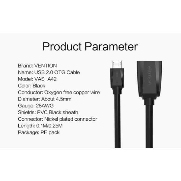 სადენი Vention VAS-A42-B010  USB2.0 OTG Cable