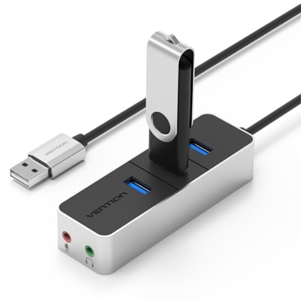 USB ჰაბი Vention USB 3.0 METAL HUB WITH AUDIO VAS-J48-B015