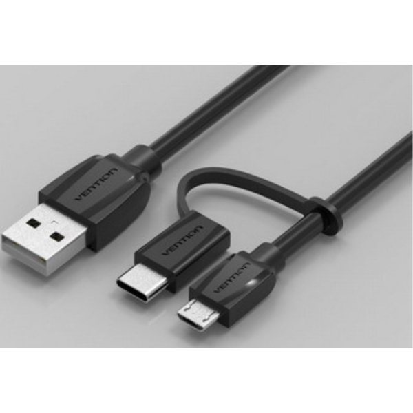 USB კაბელი Vention 2 in 1 Micro USB cable and USB Type C cable for Macbook 