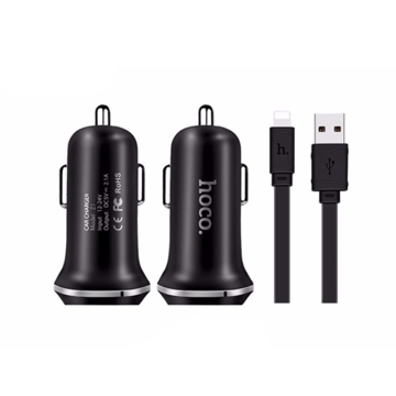 მანქანის დამტენი HOCO Z1 CAR CHARGER SET (LIGHTNING)  BLACK