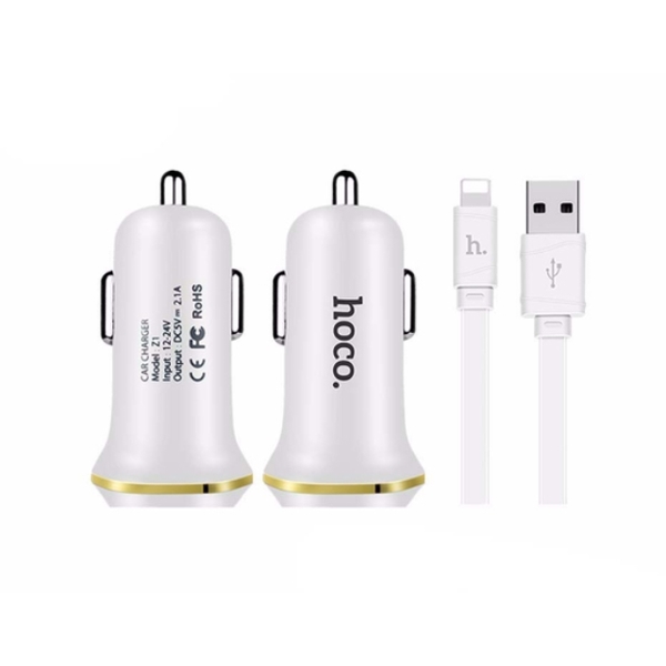 მანქანის დამტენი HOCO Z1 CAR CHARGER SET (LIGHTNING)  WHITE