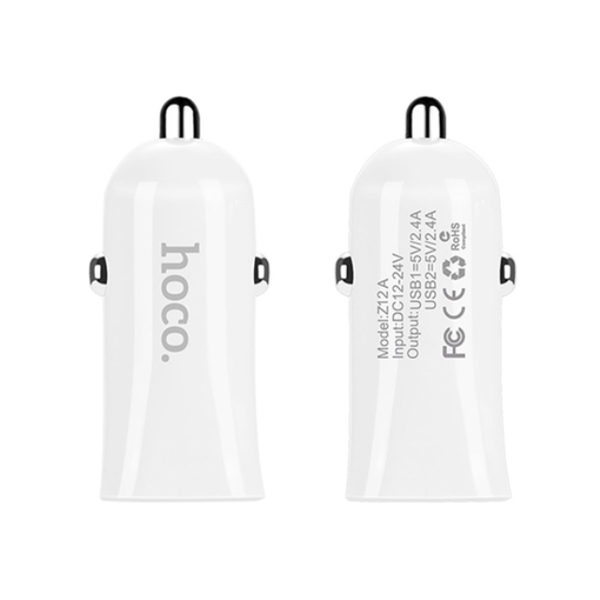 მანქანის დამტენი HOCO Z12 ELITE TWO-PORT CAR CHARGER SET WITH LIGHTNING CABLE WHITE