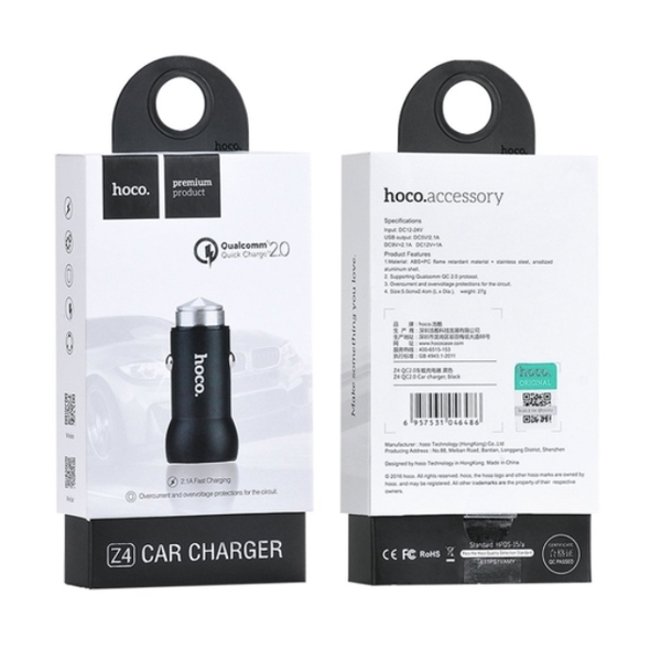 მანქანის დამტენი HOCO Z4 QUICK CHARGE 2.0 CAR CHARGER BLACK