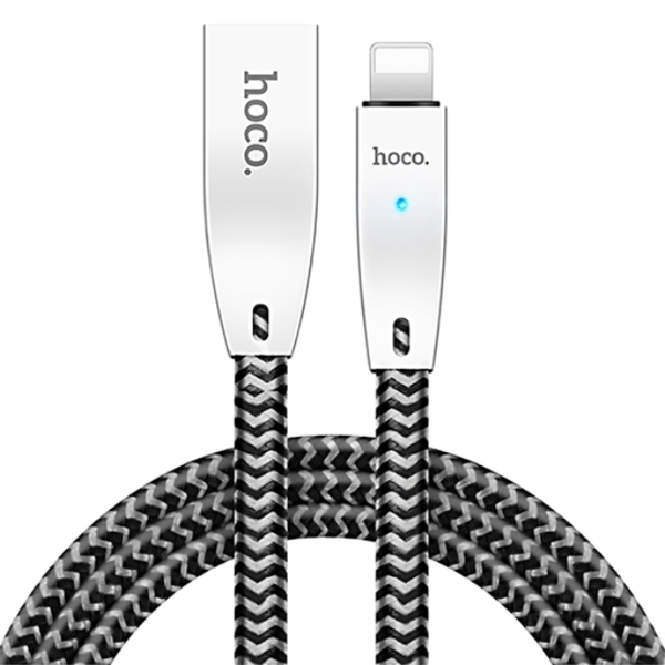 მობილურის დამტენი HOCO U11 ZINC ALLOY REFLECTIVE KNITTED LIGHTNING CHARGING CABLE (INTELLIGENT POWER OFF) BLACK