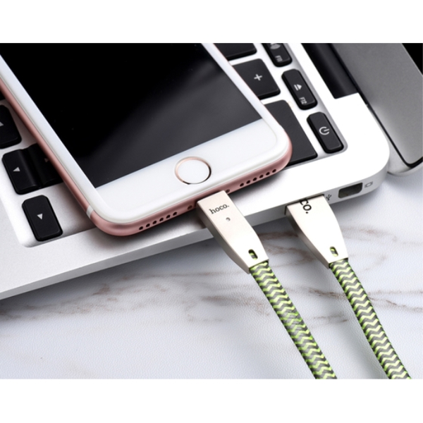 მობილურის დამტენი HOCO U11 ZINC ALLOY REFLECTIVE KNITTED LIGHTNING CHARGING CABLE (INTELLIGENT POWER OFF) GRASS GREEN