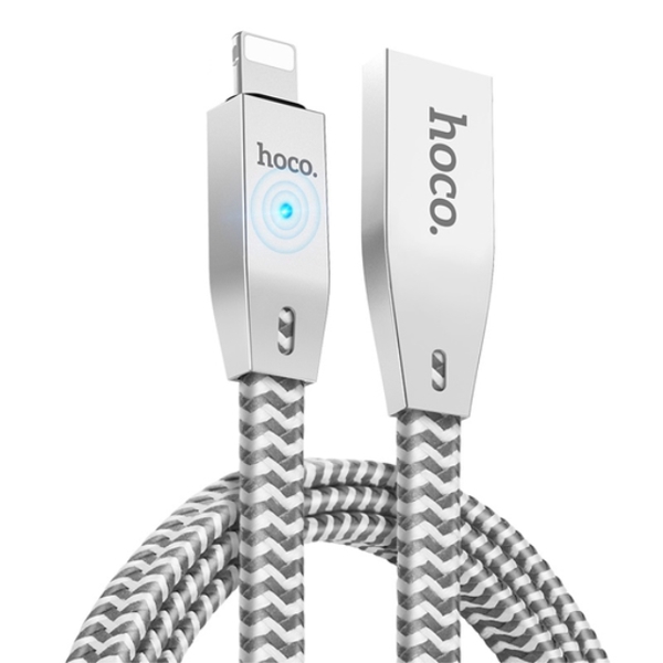 მობილურის დამტენი HOCO U11 ZINC ALLOY REFLECTIVE KNITTED LIGHTNING CHARGING CABLE (INTELLIGENT POWER OFF) SILVER