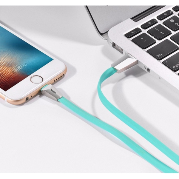 მობილურის დამტენი HOCO X4 ZINC ALLOY RHOMBUS LIGHTNING CHARGING CABLE BLUE