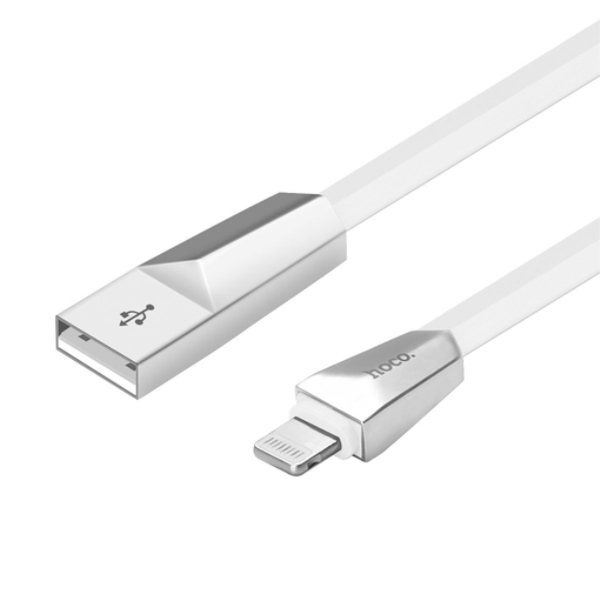 მობილურის დამტენი HOCO X4 ZINC ALLOY RHOMBUS LIGHTNING CHARGING CABLE WHITE