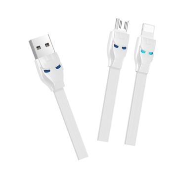 მობილურის დამტენი HOCO U14 STEEL MAN ONE PULL TWO CHARGING CABLE, LIGHTNING +MICRO WHITE