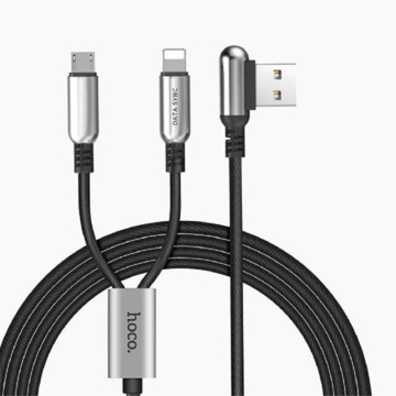 მობილურის დამტენი HOCO U17 CAPSULE ONE PULL TWO CHARGING CABLE,LIGHTNING+MICRO BLACK