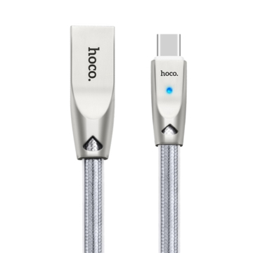 მობილურის დამტენი HOCO U9 ZINC ALLOY JELLY KNITTED TYPE-C CHARGING CABLE(L=2) SILVER