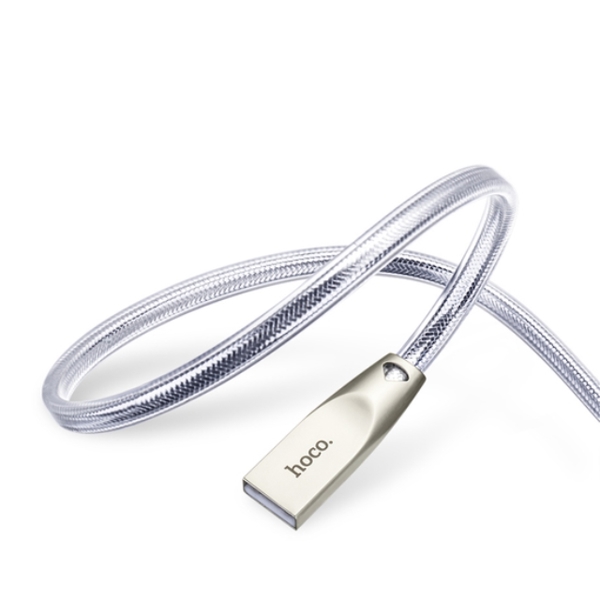 მობილურის დამტენი HOCO U9 ZINC ALLOY JELLY KNITTED TYPE-C CHARGING CABLE(L=2) SILVER